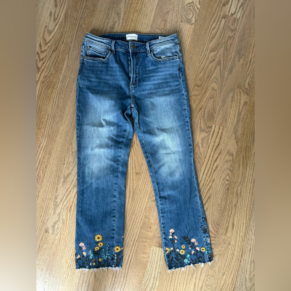 DRIFTWOOD - COLETTE HIGH RISE EMBROIDERED FLORAL FRAYED JEANS